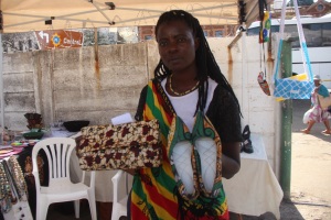 Skhululekile Dube showing off her crafts at Intwasa festival. Pic By Chrispen Tabvura