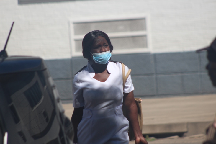 While Health workers seriously observe the mask. Pic by Chrispen Tabvura