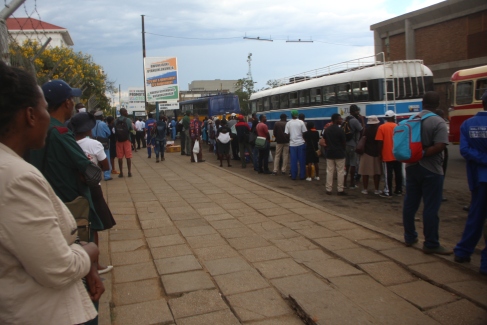 Commuters patiently waiting for ZUPCO in Bulawayo. Pic by Chris Tabvura